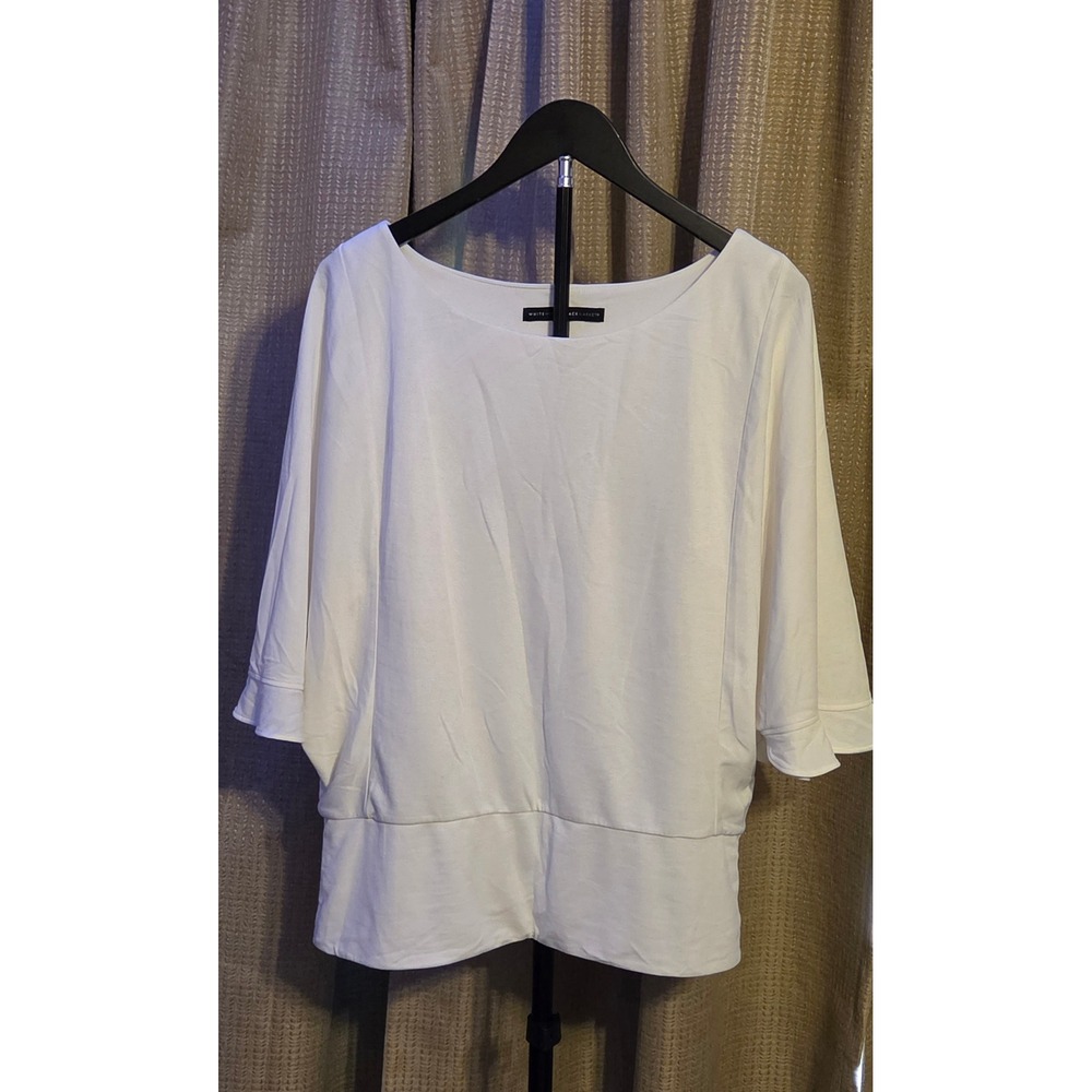 White House Black Market White Draped Boatneck Blouse